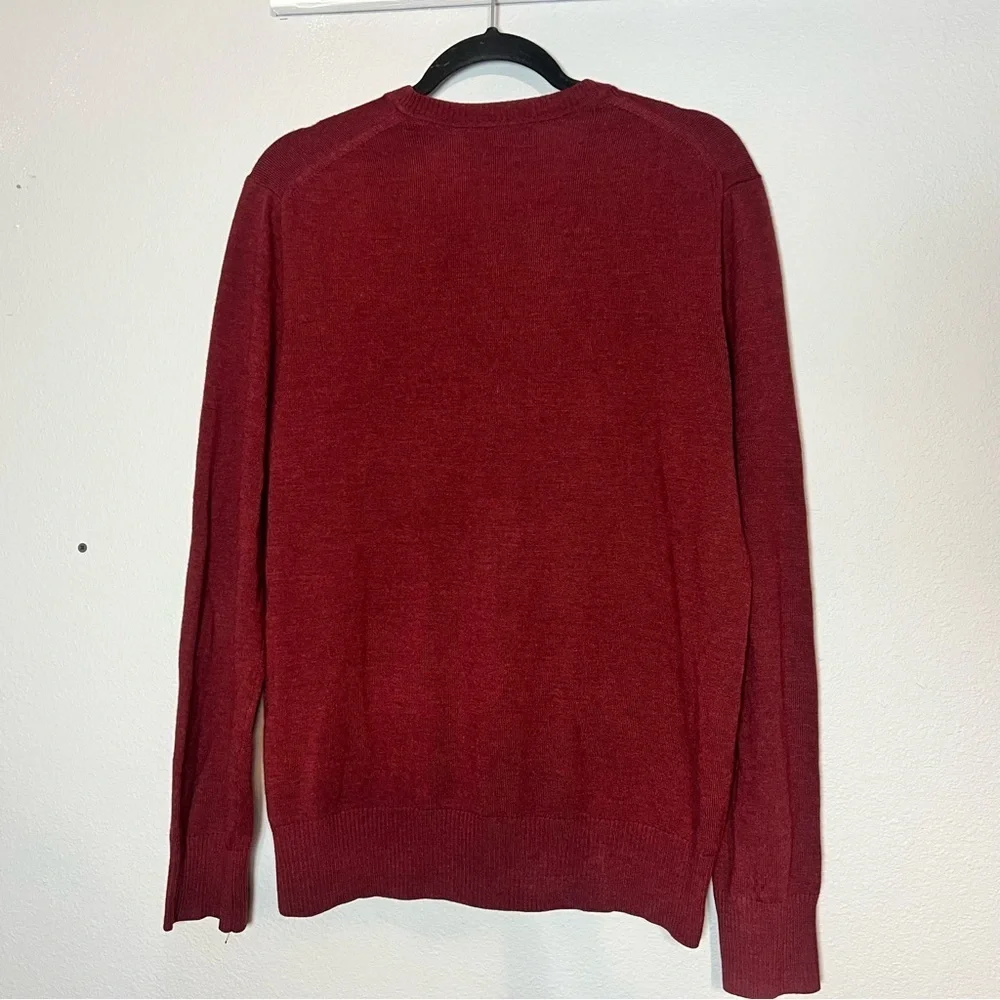 Banana Republic Extra Fine Merino Wool Red Burgundy V-Neck Sweater Mens Large